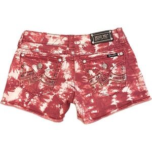 Miss Me Red Tie Dye Distressed Studded Raw Hem Shorts Style JE1063H3 Size 28